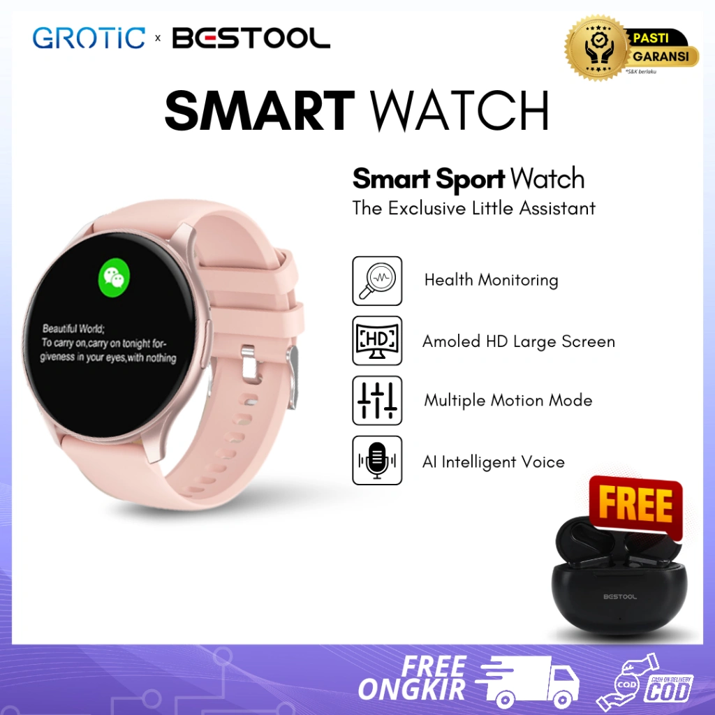 GROTIC Smartwatch 1.43” AMOLED HD Bluetooth Call Hband – Waterproof IP67, 50+ Sport Mode, Voice Assistant
