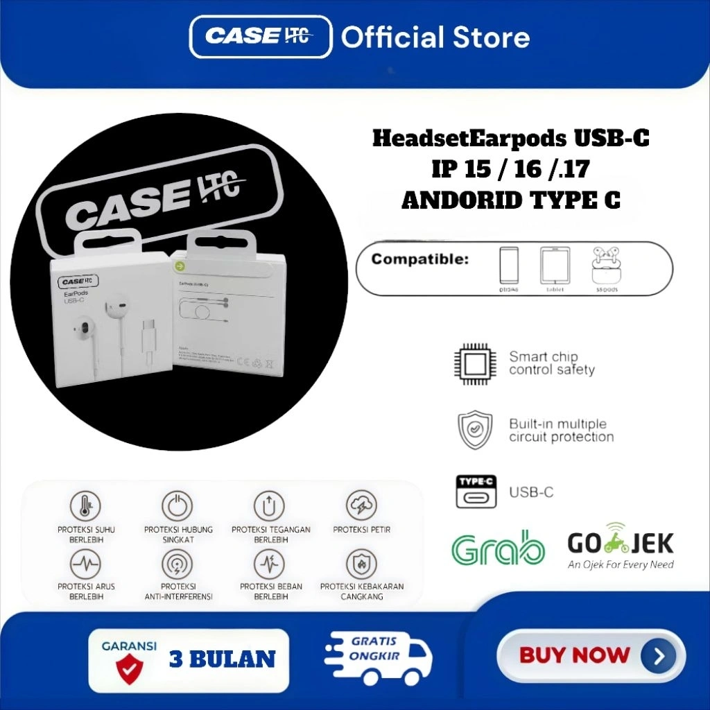 CASEITC EarPods USB-C for iPhone Android with Connector Type C - Earphone wired mic Audio microphone