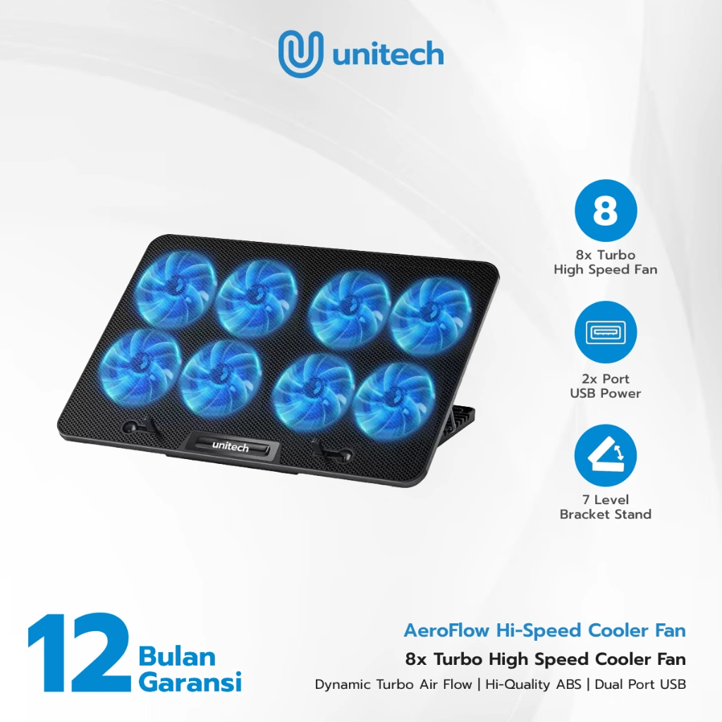 Gaming Cooling Pad Laptop AeroFlow Hi-Speed Cooler Fan 8x Turbo Unitech