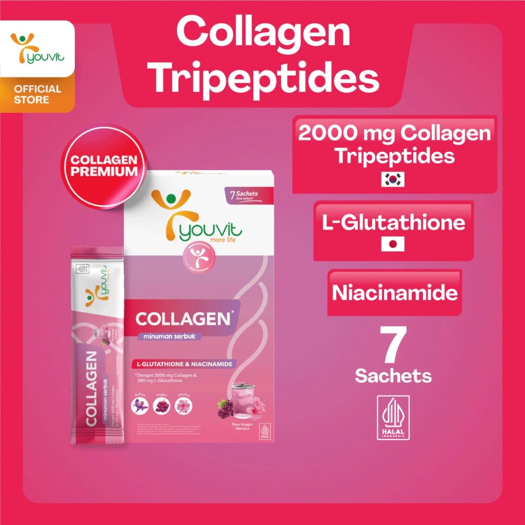 [Weekly Pack] Minuman Kolagen Serbuk | Youvit Collagen Drink dengan L-Glutathione & Niacinamide 7 Hari