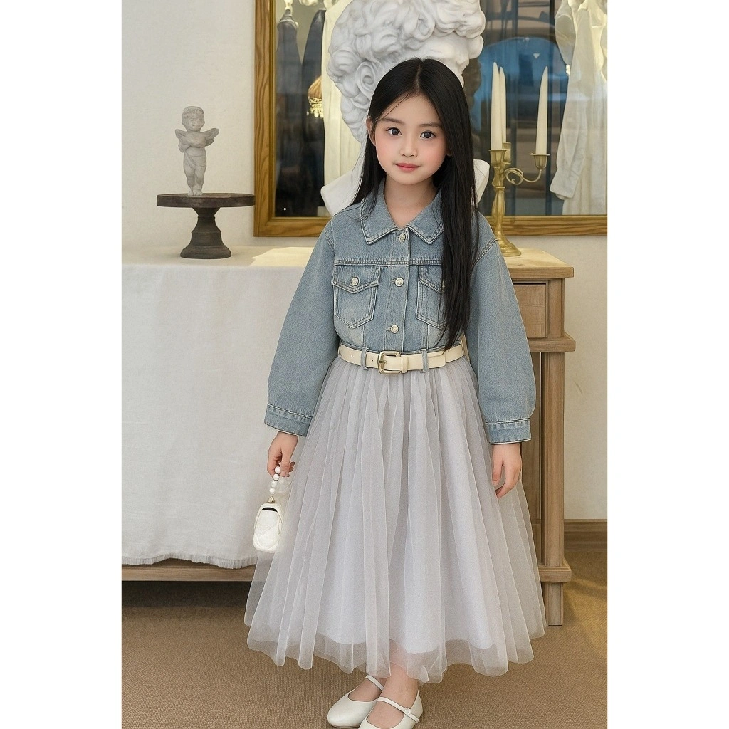 ERISA GIRL SET Baju Anak Perempuan Korean Style Import Impor Atasan Denim Lengan Panjang Rok Tutu Kekinian Trendy Setelan Kasual Usia 4 Tahun - 8 Tahun