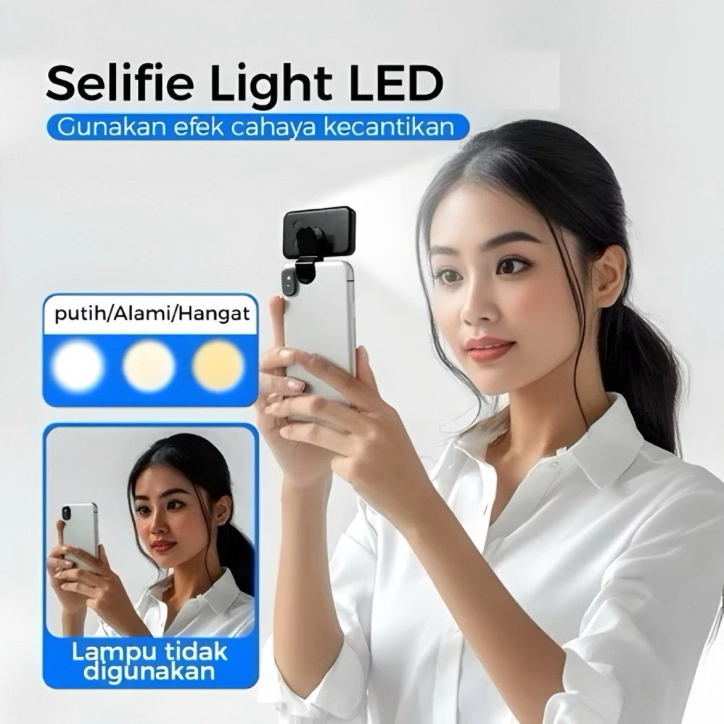 PL4 Lighting Konten 3 Warna Portable LED Light untuk Selfie dan Fotografi Lampu Saku Kecantikan Lampu Jepit Selfie Portable Mini Fill Light Live Streaming Video Call Universal