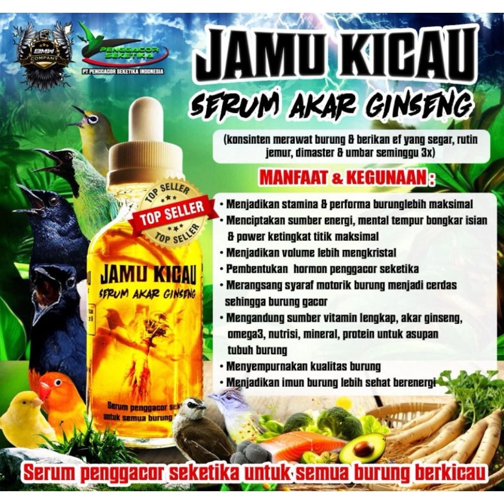 Jamu Kicau Serum Akar Gingseng Vitamin Penggacor Burung