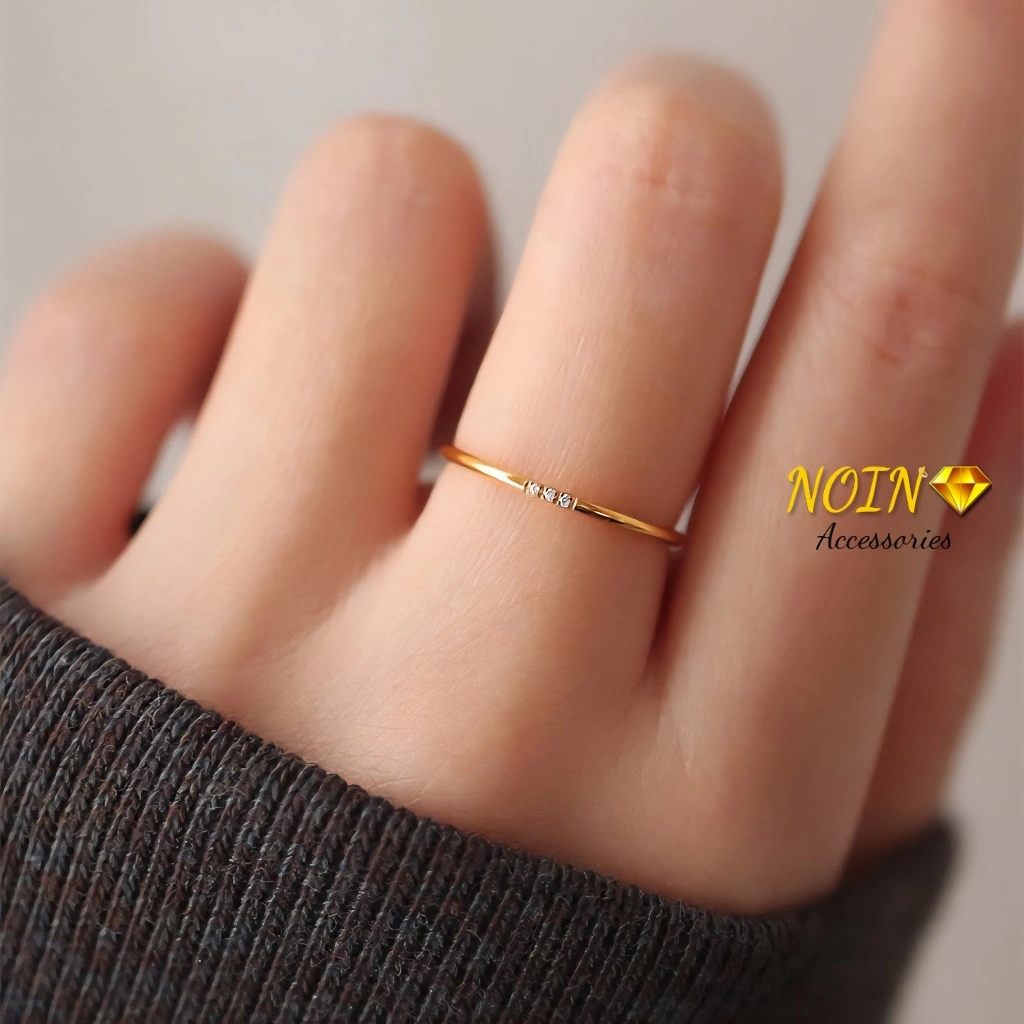 Noin Cincin Titanium Wanita Model Minimalis Zircon Kecil Fashion Jewelry Cantik & Elegan