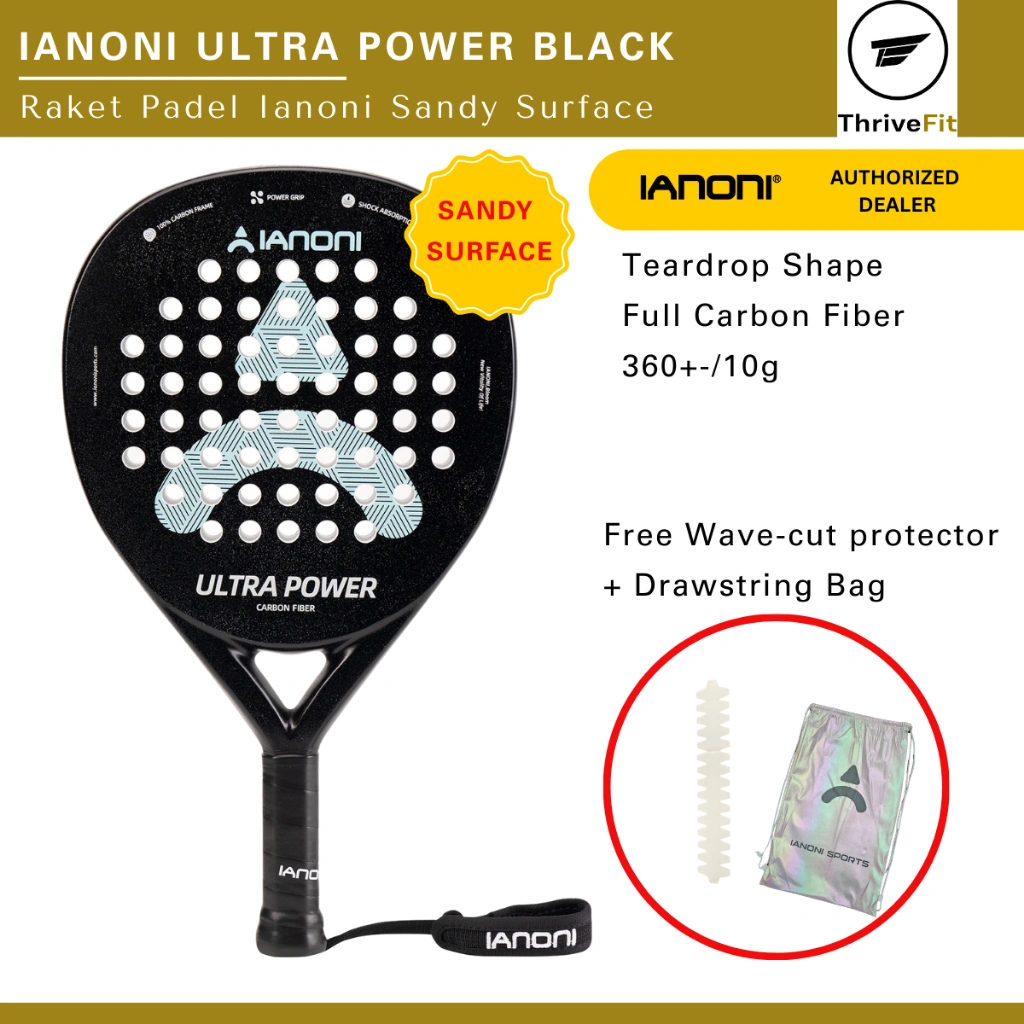 IANONI Ultra Power Padel Racket / Raket Padel Full Carbon Sandy Surface