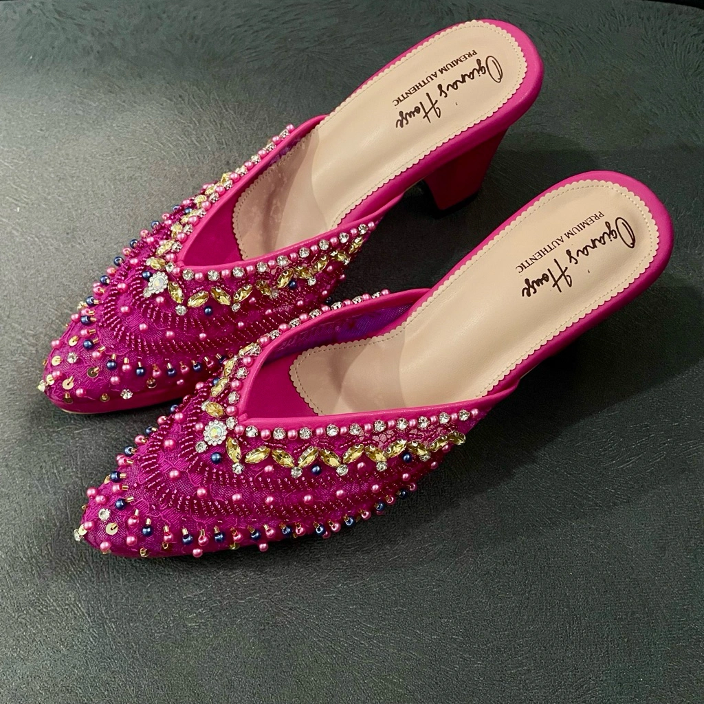 lusiana fameli | sepatu pengantin full payet custom wedding shoes sepatu resepsi hak platform inframe warna fanta kode L21