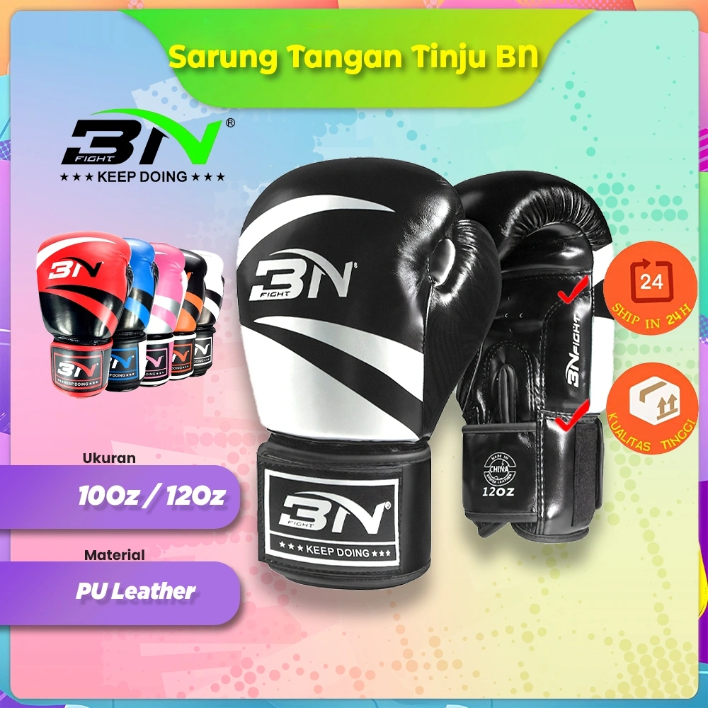 BN Fight Sarung Tangan Tinju 10OZ–12OZ | Boxing Gloves PU Leather | Sparring Latihan Boxing, Muay Thai, MMA, Kickboxing & Fitness