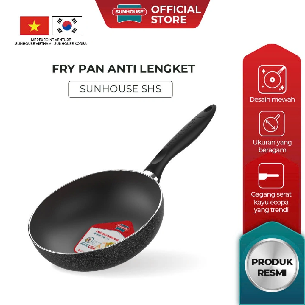 Sunhouse SHS Deep Frypan Anti Lengket Hitam 20, 22, 24, 26, 28, 30 cm 1 Pcs