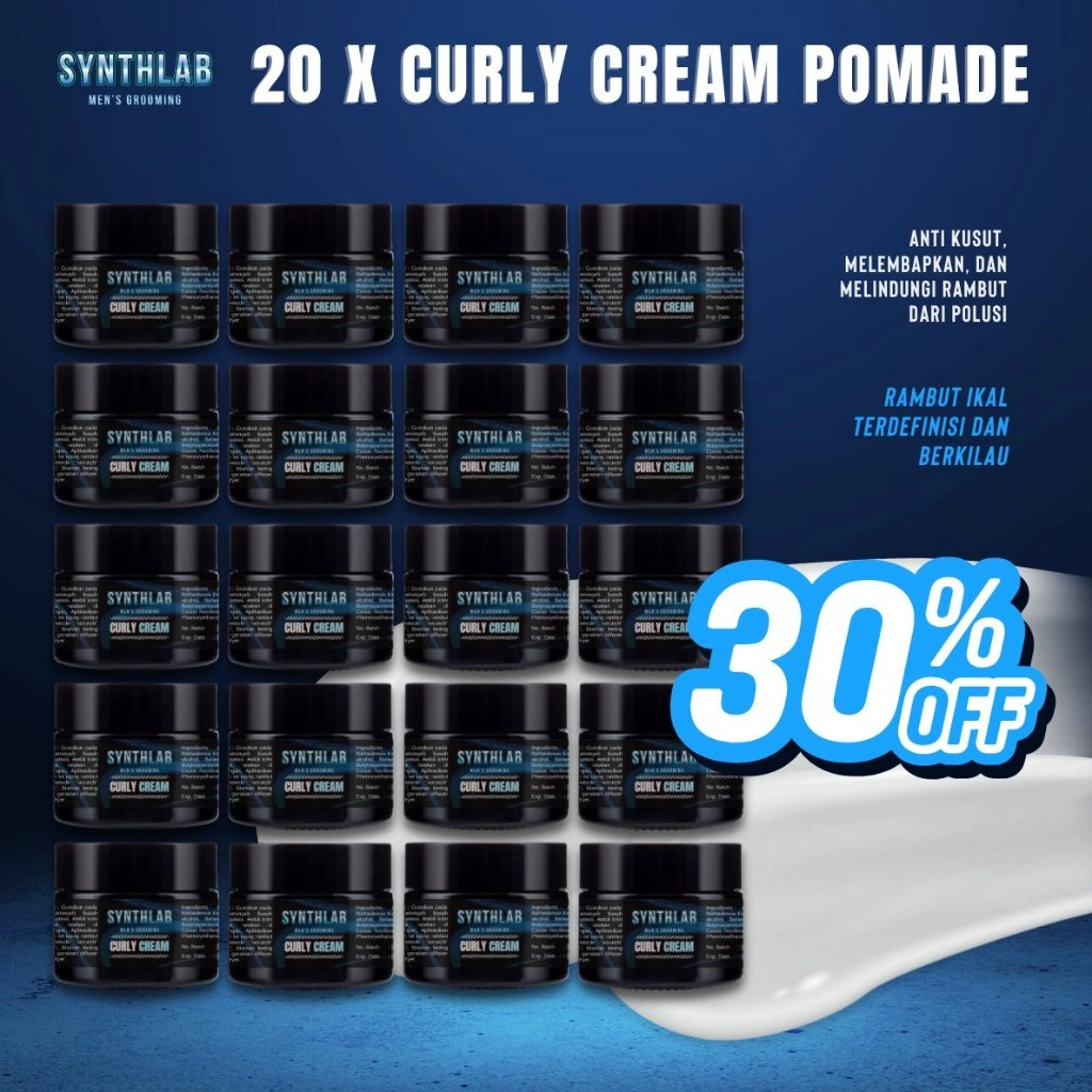 Synthlab PAKET USAHA Reseller Barbershop Curly Cream Pomade Krim Rambut Keriting Ikal Elastis Mendefinisikan Tekstur Curl Defining Perawatan Rambut