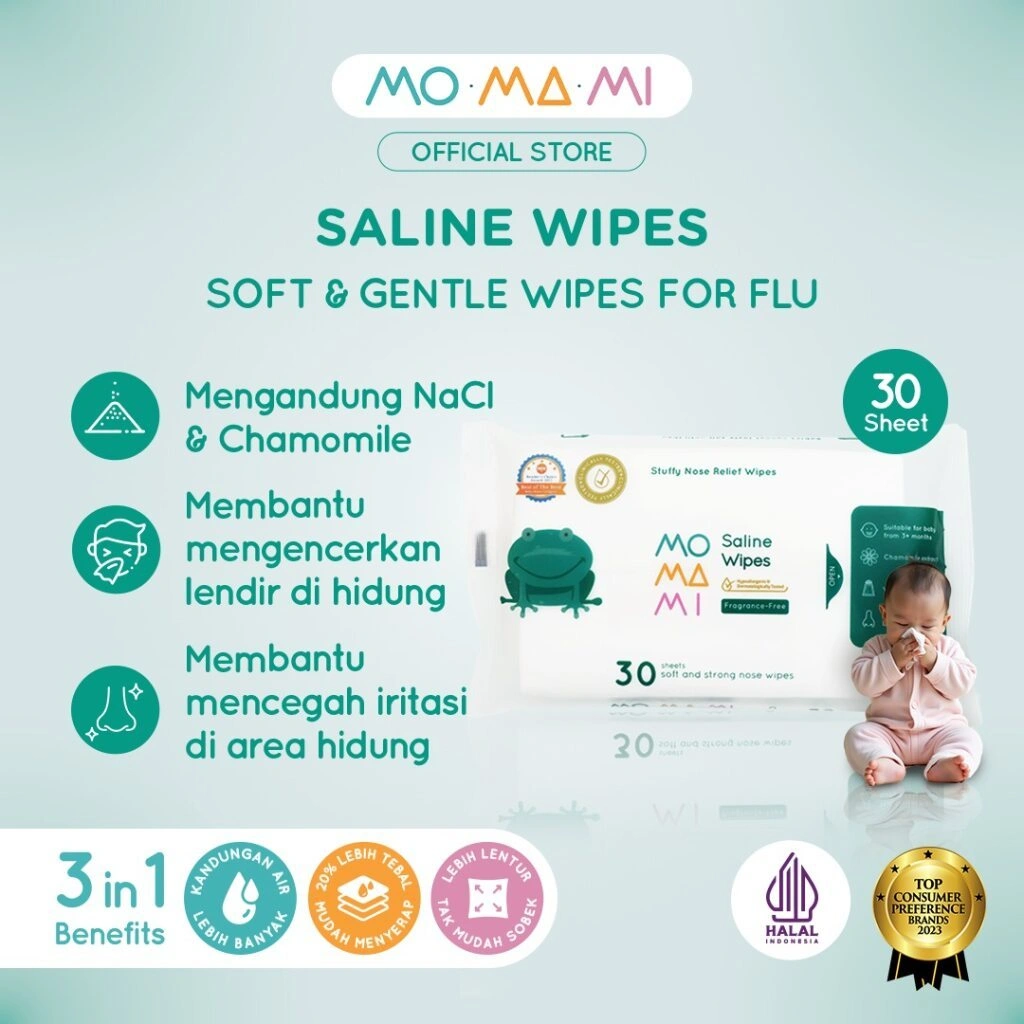 Momami Wet Tissue Baby Saline Wipes No Alcohol & Perfume - Tisu Basah NaCL Anti Flu Bayi (30 Lembar)