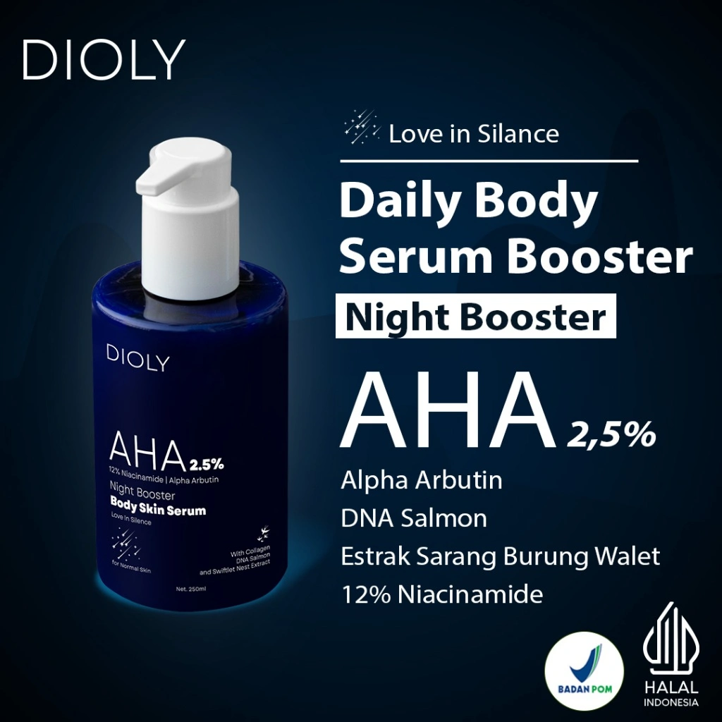 Dioly Night Body Lotion Serum Booster AHA 2,5% | 12% Niacinamide | DNA Salmon | Ekstrak Sarang Burung Walet | Alpha Arbutin | Whitening | Brightening | Glowing | BPOM | Halal