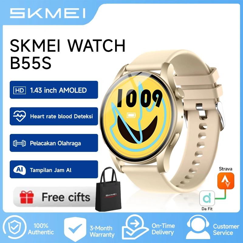 skmei b55s SmartWatch 1.43 AMOLED Fitness Tracker smartwatch Wanita Sleep Monitor IP67 Tahan Air jam tangan wanita gold jam tangan bisa nelpon dan wa