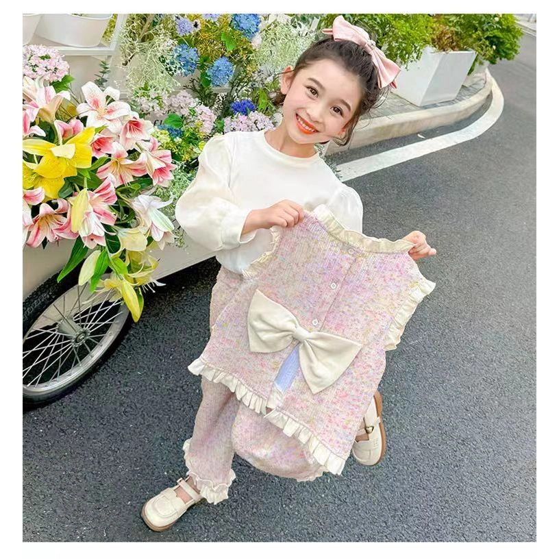 Setelan Kafuu Anak Perempuan Oneset 3ini1/Rompi Gaya Barat Berenda Uisa2-5th