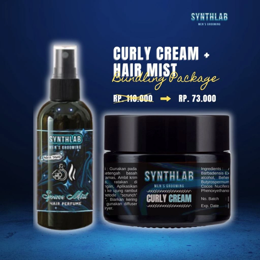 Curly Cream + Hair Mist by Synthlab – Krim Rambut Keriting & Ikal Elastis Curl Defining Hair Styling