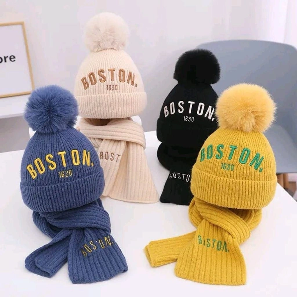 Topi Kupluk Set Syal Anak Laki Laki Perempuan Topi Rajut Anak Kupluk Bayi Topi Hangat Korea