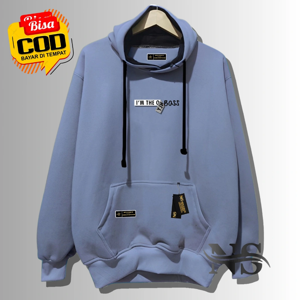 Hoodie Sweater Pria Wanita Distro Warna Abu Paralon I'M THE OWLY BOSS Tulisan Jepang Hodi Murah Jacket Tebal Authentic Terbaru 2025 Keren