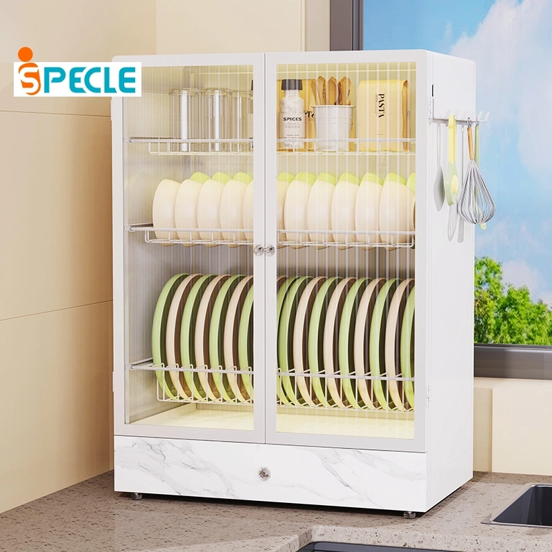 iSPECLE 2/3 Susun Rak Piring Tertutup Lemari Piring Minimalis dengan Laci Rak Dapur Serbaguna Stainless Pintu Kabinet