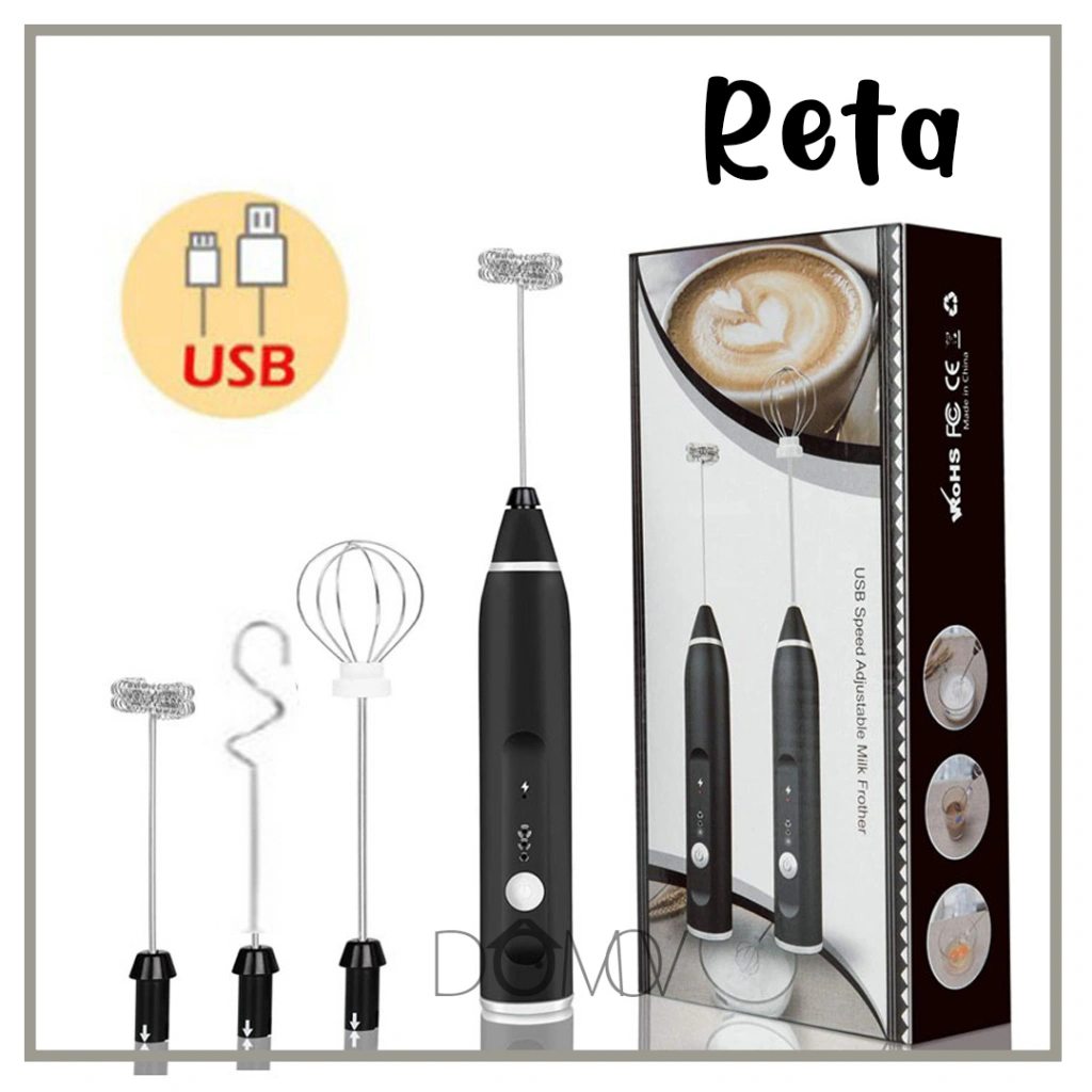 DOMOV RETA Milk Frother PORTABLE Rechargeable Foam Maker Kopi Susu Hand Mixer USB Pengocok Telur