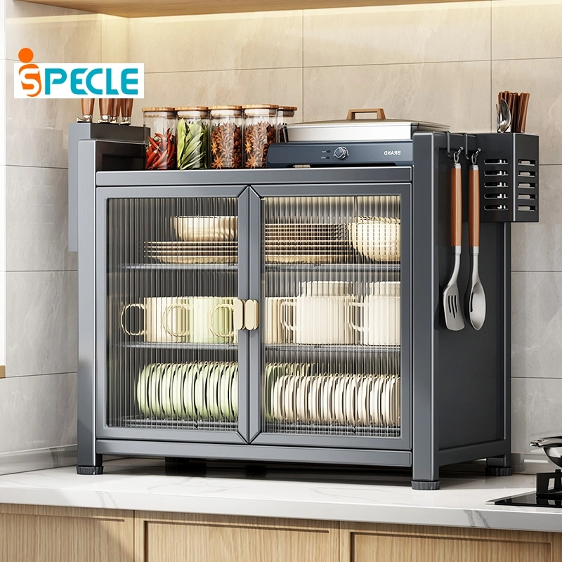 iSPECLE Rak Piring Dapur Rak Lemari Multifungsi Dengan Pintu Kabinet Sepenuhnya Tertutup Anti Serangga