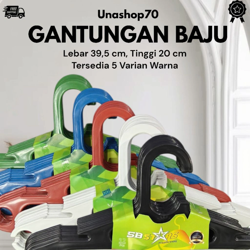 GANTUNGAN BAJU /HANGER PLASTIK/TEBAL KUAT ISI 12 PCS [1 LUSIN]