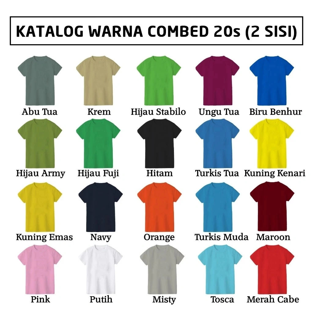 UPGRADE Kaos COMBED 20s (2 sisi/muka) Custom Desain Sablon 2 Sisi Baju_Kaos anak dan dewasa