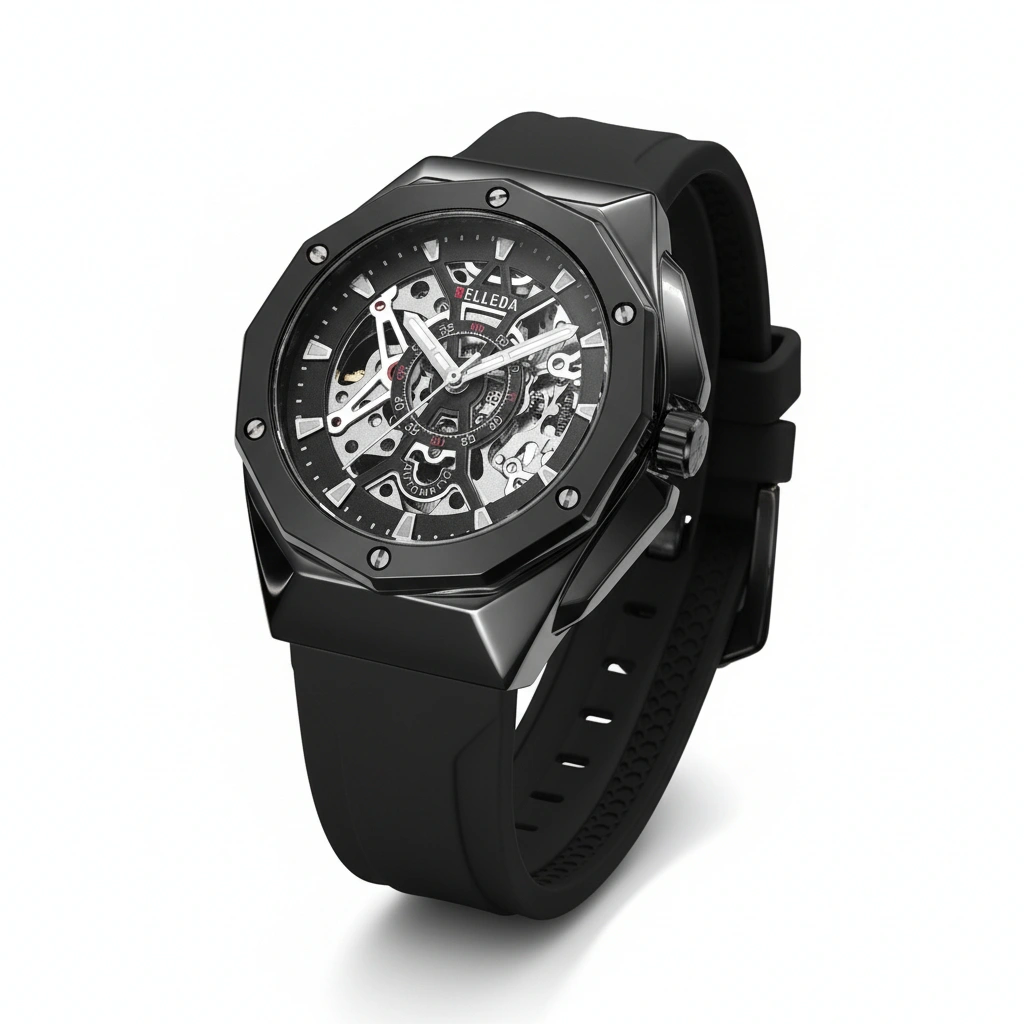 Jam Tangan Pria Belleda 9476 Automatic Strap Rubber Original – Anti Air Fashion Mewah Bergaransi