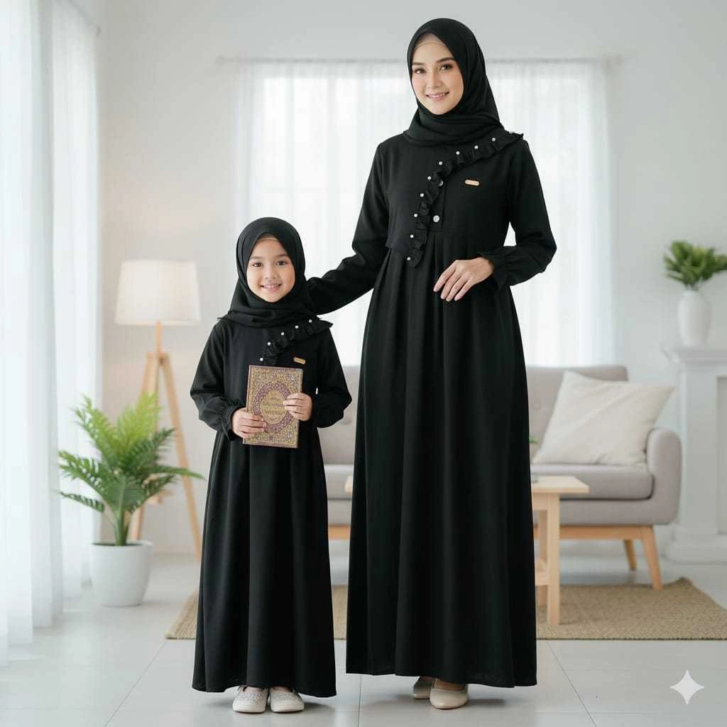 KADZ.ID - RUBI DRES - Bisa couple ibu & Anak - baju Perempuan Terbaru - Dres Moms & Kids Kekinian - Gamis muslim - Baju Bahan polo linen- 3 -12Tahun Crinkle Dress Wanita
