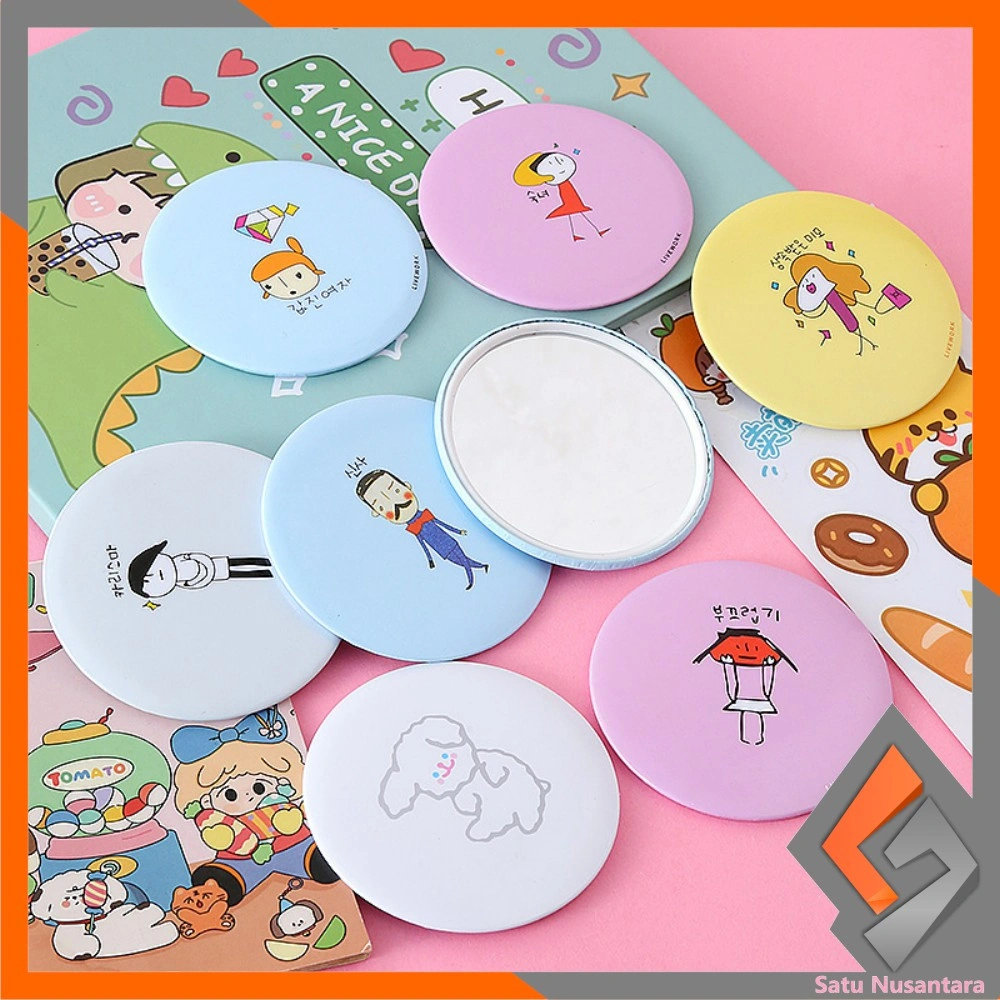 SN-K53 Cermin Bulat Karakter / Kaca Cermin Make Up Mini Travelling Motif Kartun Colorful / Cermin Saku Portable Mini / Kaca Dandan Rias Sovenir