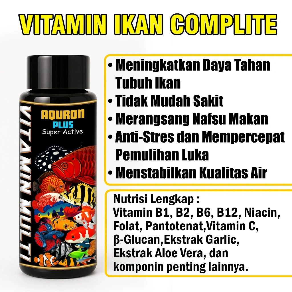 BERRITZ Aquron Plus Vitamin Ikan Hias Air Tawar & Laut | Booster Imun & Nafsu Makan | Anti Stres