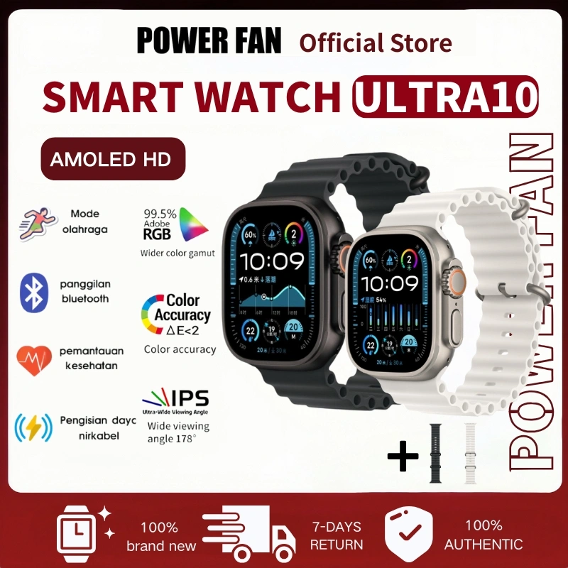 [Terkini] POWER FAN Smartwatch Ultra 10 MAX 2,3 inci AMOLED HD Titanium Case with Smartwatch Pria Waterproof Bluetooth Call mode olahraga Posisi GPS Jam Tangan Smartwatch