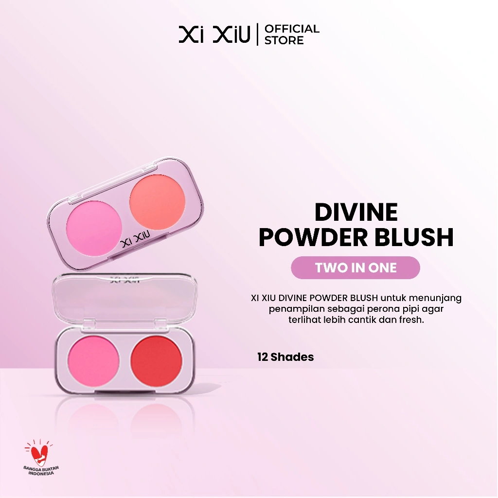 Xi XiU Divine Powder Blush | 2in1 Dua Warna Blush | Highly Pigmented | Soft Matte, Buildable, Long Lasting