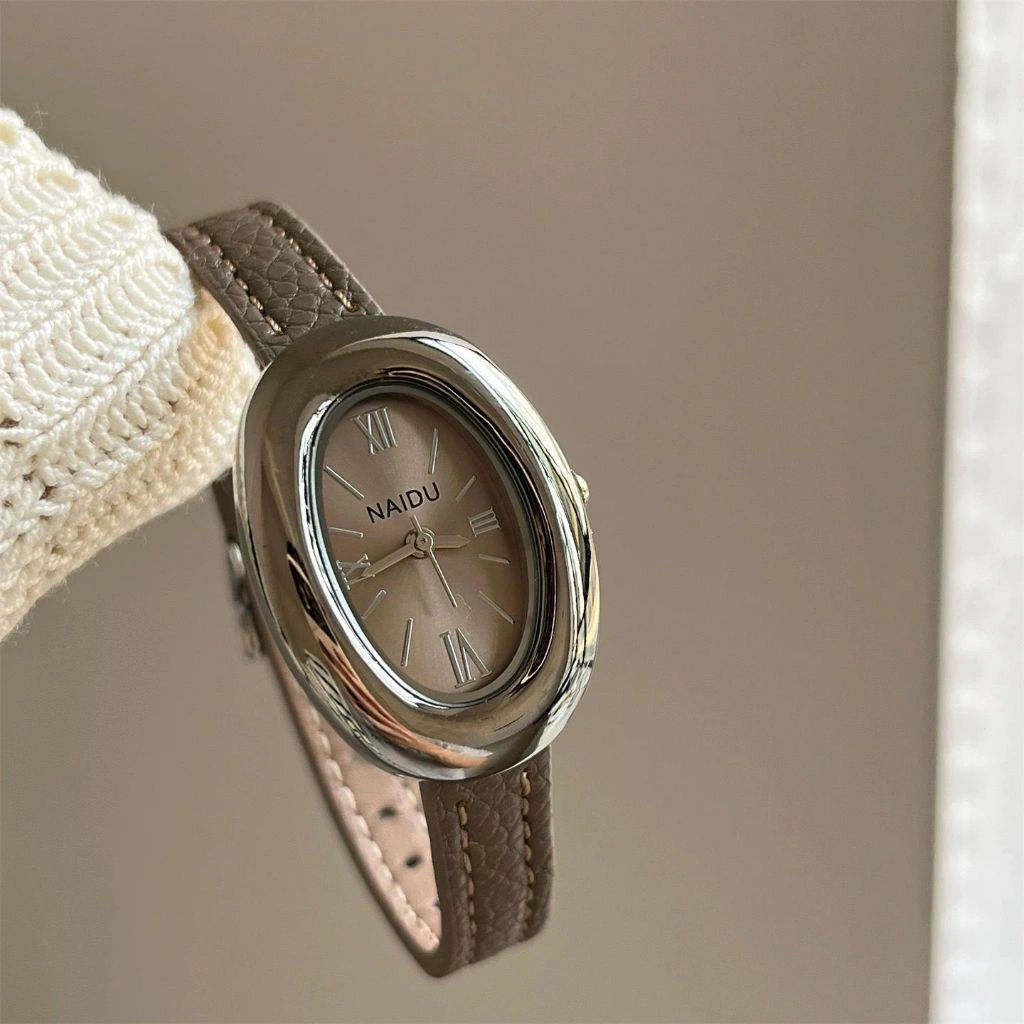 Barbee Jam Tangan Wanita Naidu Mewah dengan bentuk oval retro, kecil, elegan, dan dengan tali kulit, model terbaru