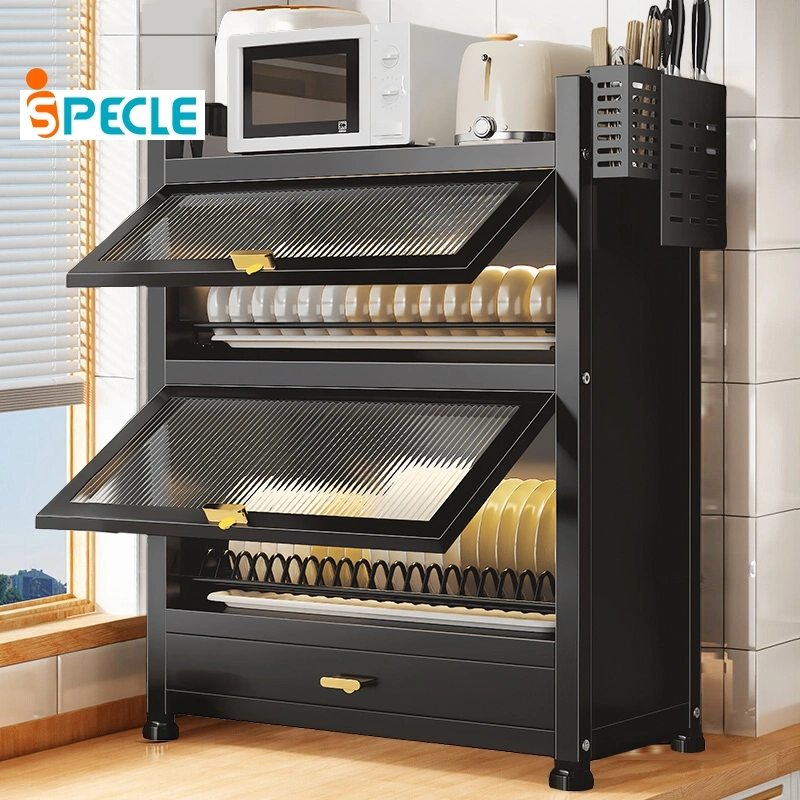 iSPECLE Lemari Piring Anti Serangga Rak Piring Tertutup dengan Laci Rak Cuci Piring Stainless Rak Dapur Serbaguna