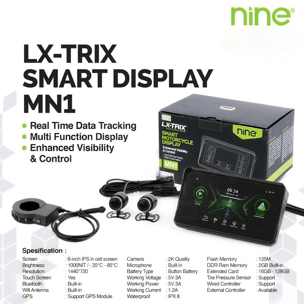 LX-TRIX NINE MN1 Gps Navigasi maps, Dashcam recorder Android Auto, Iphone carplay kamera front-rear  full HD1080p