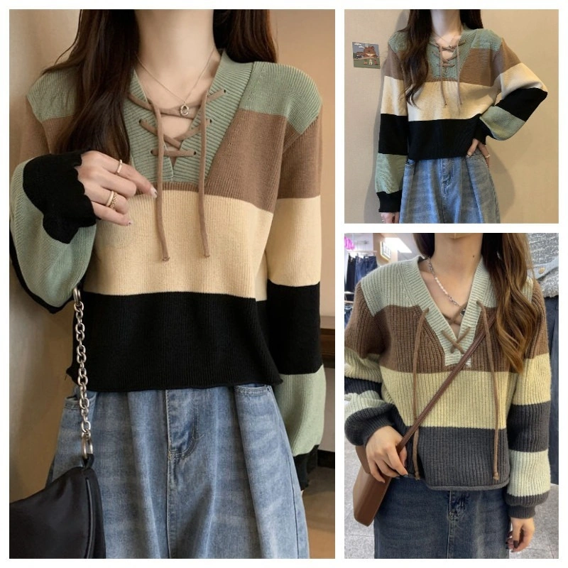 Women's Striped Color Block Knitted Top