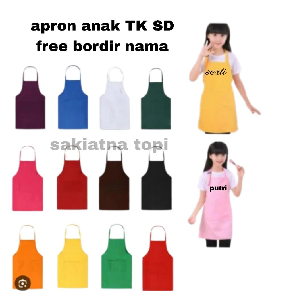 APRON ANAK TK SD FREE BORDIR NAMA CELEMEK ANAK