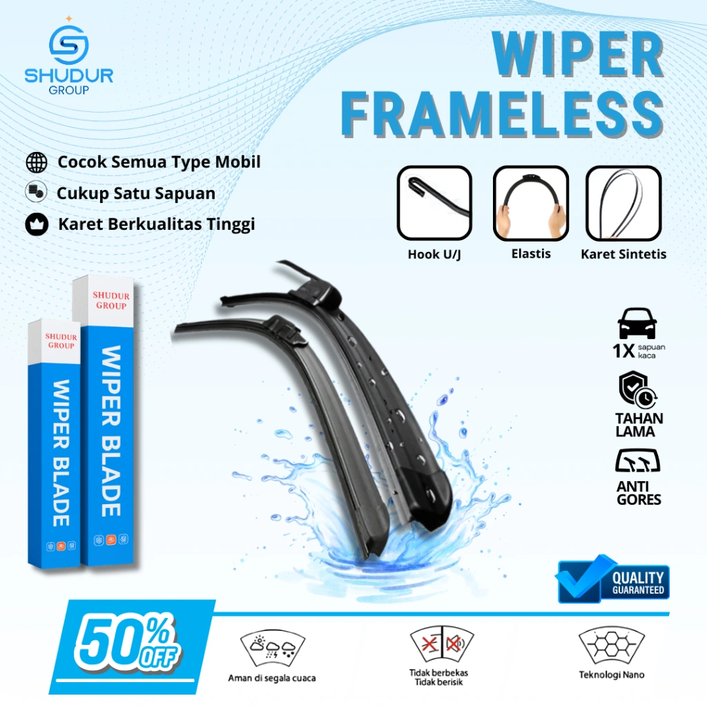 Shudur Wiper Frameless Mobil 1 Set Kiri dan Kanan Universal Tanpa Rangka Besi