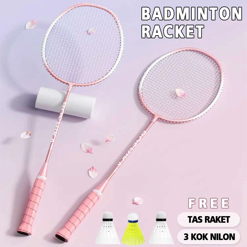 Raket Badminton High Class Sepasang Biru Dan Pink + Tas Dan 3pcs Shuttlecock