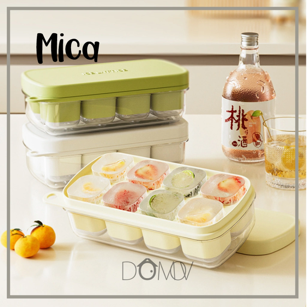 DOMOV MICA Tempat Es Batu Transparent 8 Ice Cube Tray Organizer Silikon Food Grade Bawah Lentur Modern Design