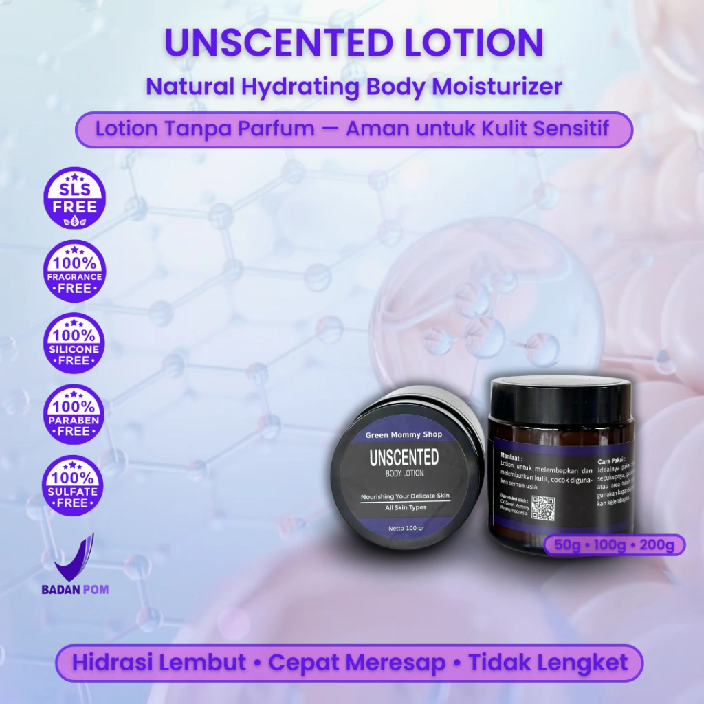 Unscented Lotion – Natural Hydrating Body Moisturizer | Non-Sticky, Sensitive Skin Safe 50/100/200gr