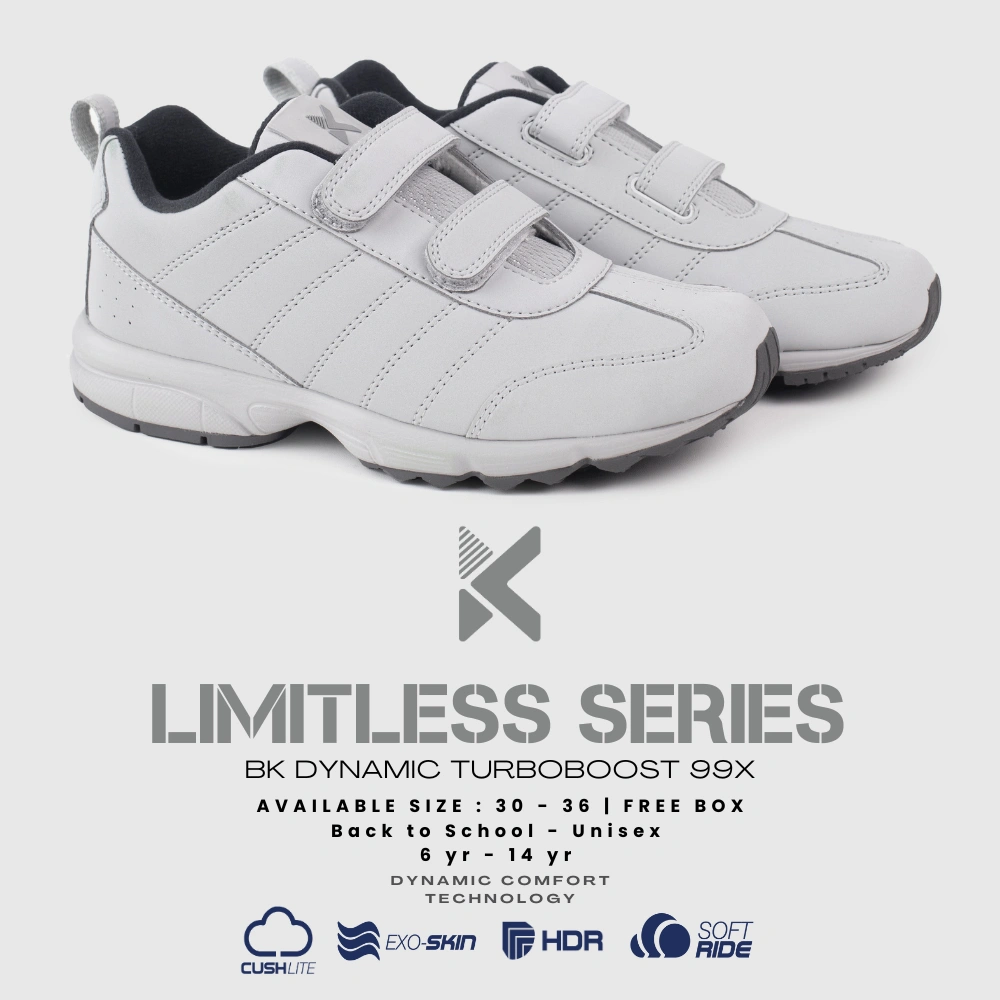 BOLD&KO Dynamic TurboBoost Abu-abu Sepatu Anak Sekolah Premium - Ringan, Nyaman, Unisex | Uk 30-36