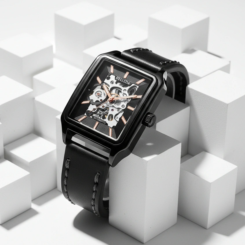 Jam Tangan Pria Wanita Belleda 9469 Tali Kulit Automatic Unisex Branded Anti Air 30 Meter Watches