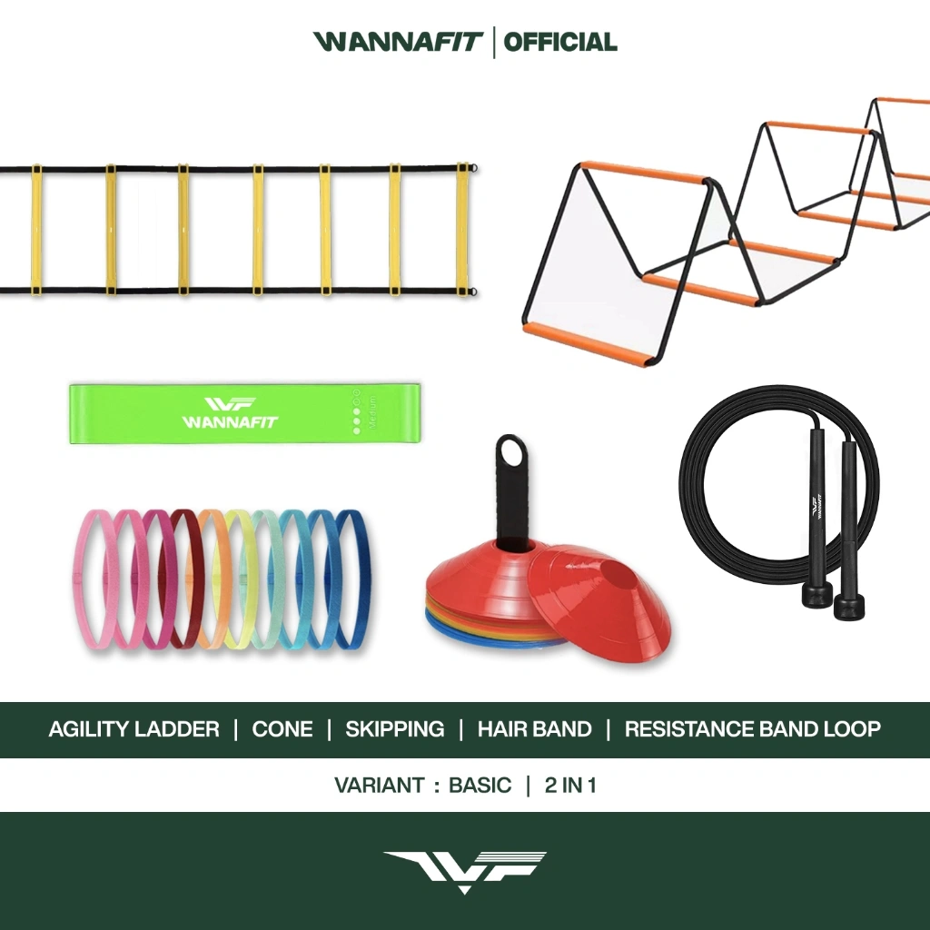 WANNAFIT Paket Agility | Speed Ladder Cone Mangkok Skipping Resistance Band | Alat Latihan Olahraga