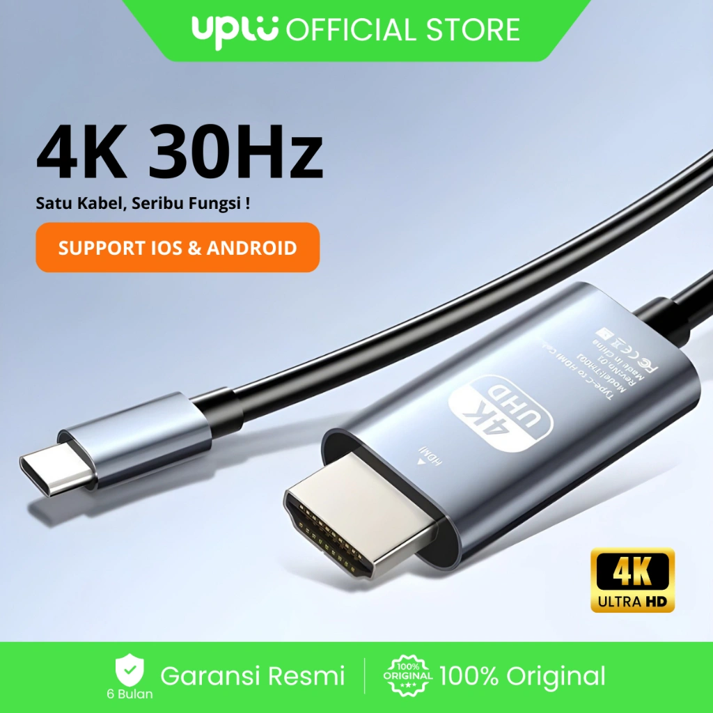 UPLU Adapter Kabel Type C to HDMI 4K UHD Converter Hp ke TV PD 100W Fast Charging