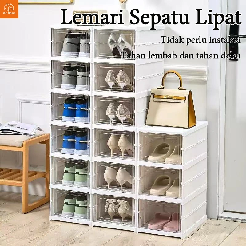 Kotak Sepatu Lipat Rak Sepatu Lipat Lemari Sepatu Lipat Kotak Sepatu Transparan Plastik Lemari Multifungsi Serbaguna