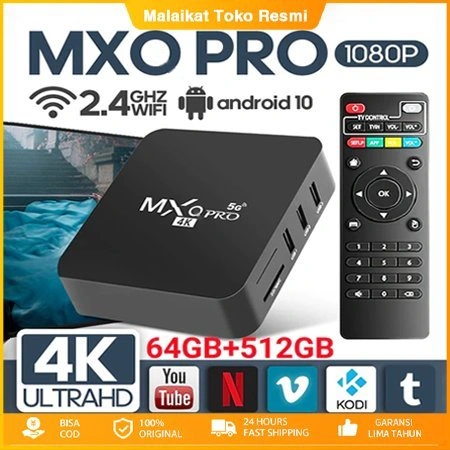 4K Ultra HD Android TV Box MXO PRO -Android13.0 OS | 64GB+512GB | Dual Band WiFi 2.4G/5G | Support Netfix/YouTube | USB Flash Drive | Garansi Resmi