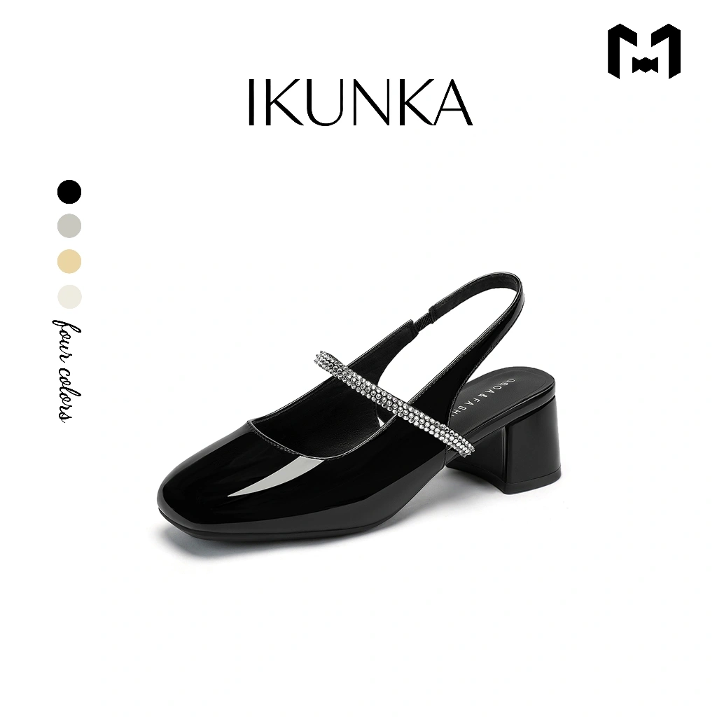 IKUNKA Sepatu Mary Janes Wanita Sepatu Sandal Wanita Mules Wanita Tumit Tengah Gaya Baru