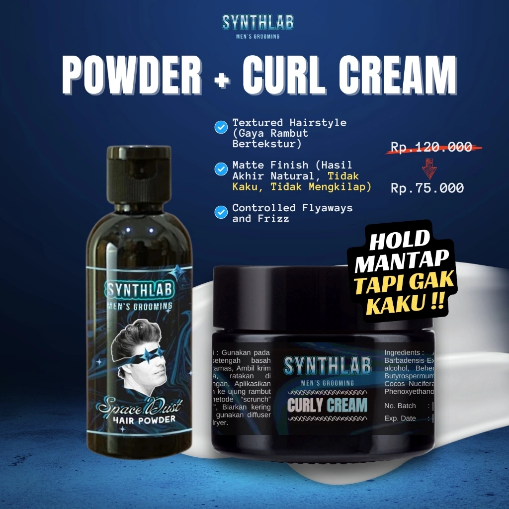 Powder + Curl Cream by Synthlab – Hold Kuat Tidak Kaku Rambut Lemas Jadi Bervolume Lembut