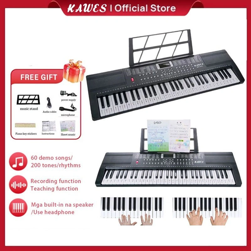 KAWES Piano 61keys Piano Elektronik Pemula Piano Mainan Smart Piano Piano Elektronik Multifungsi Dengan Mikrofon