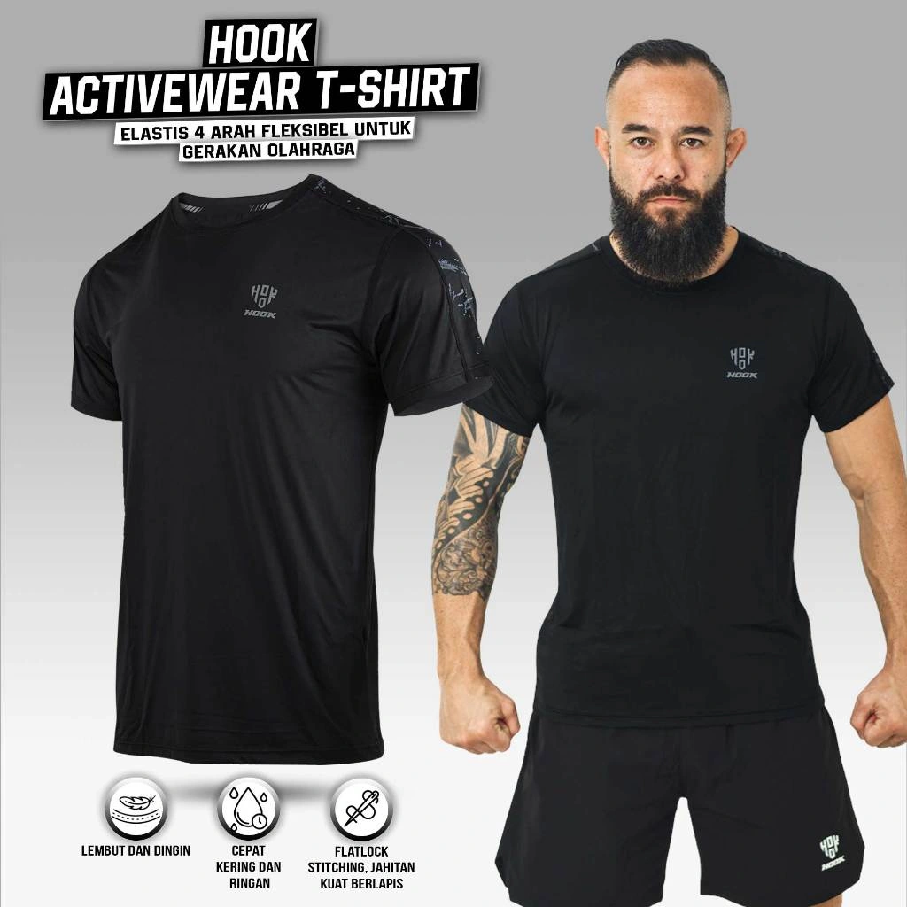 Hook Kaos Gym Pria Ketat Baju Olahraga Lengan Pendek Slimfit T shirt Fitness Men Lari Atasan Jogging Sport Wear Man Running Tshirt Activewear XT5